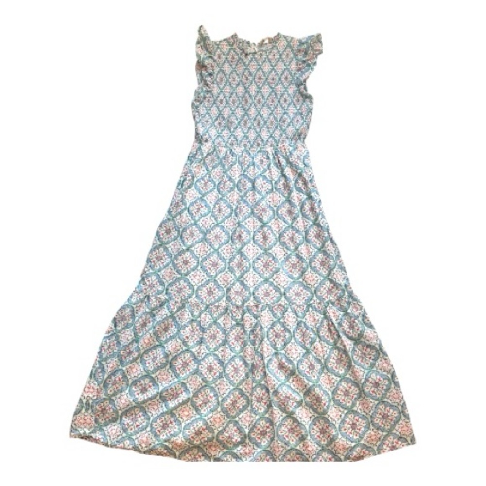 Loft boho tiered maxi with dress with ruffle cap sleeve blue White floral 10